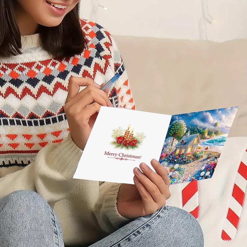 6 Pcs Diamond Art Christmas Greeting Cards - Handmade DIY Creative Kit for Stress Relief, Art Creation & Unique Gift, Relaxing Craft Activity for Family & Friends (Style D) - Image 5